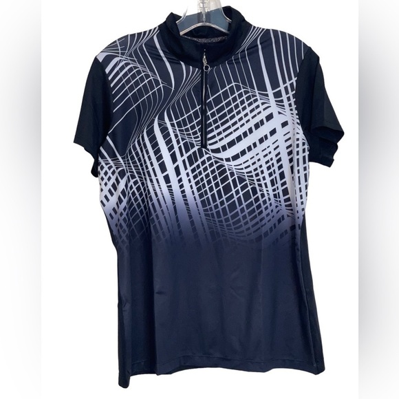 NWT-EP NY Golf Pro 1/4 Zip Convertible Mock Polo Black White Golf top shirt - Picture 1 of 4
